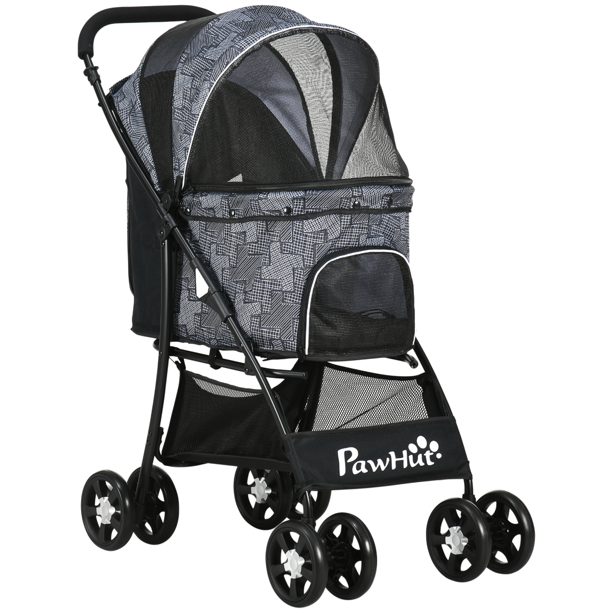 PawHut Foldable Dog Stroller with Large Carriage, Brakes, Grey