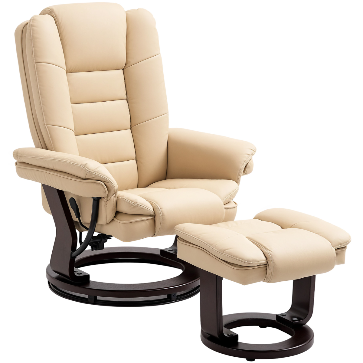 HOMCOM Beige PU Leather Swivel Manual Recliner Chair with Footrest