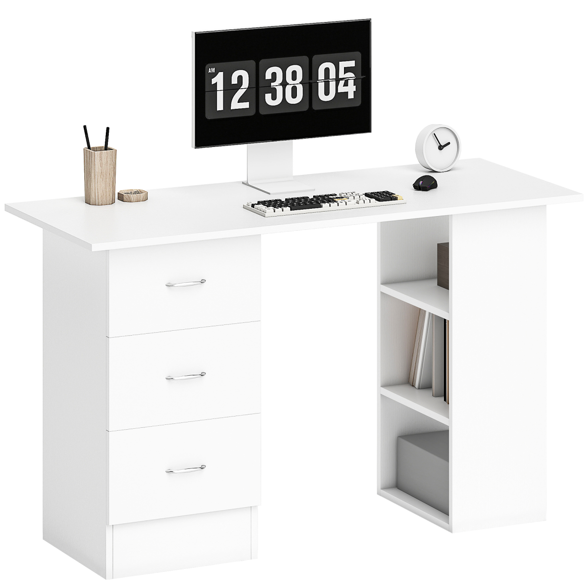 HOMCOM 120cm White Computer Desk with 3 Drawers & 3 Shelves