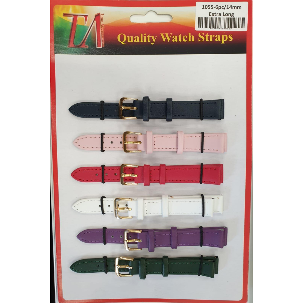 Extra Long Leather Watch Straps Pack of 6, Assorted Colours, 18mm