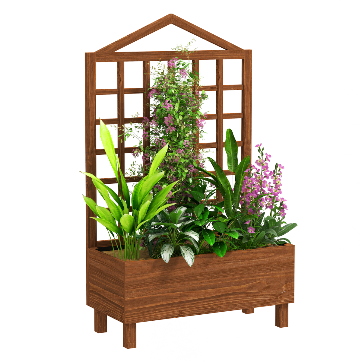 Outsunny Wooden Garden Planter Box with Trellis, Brown