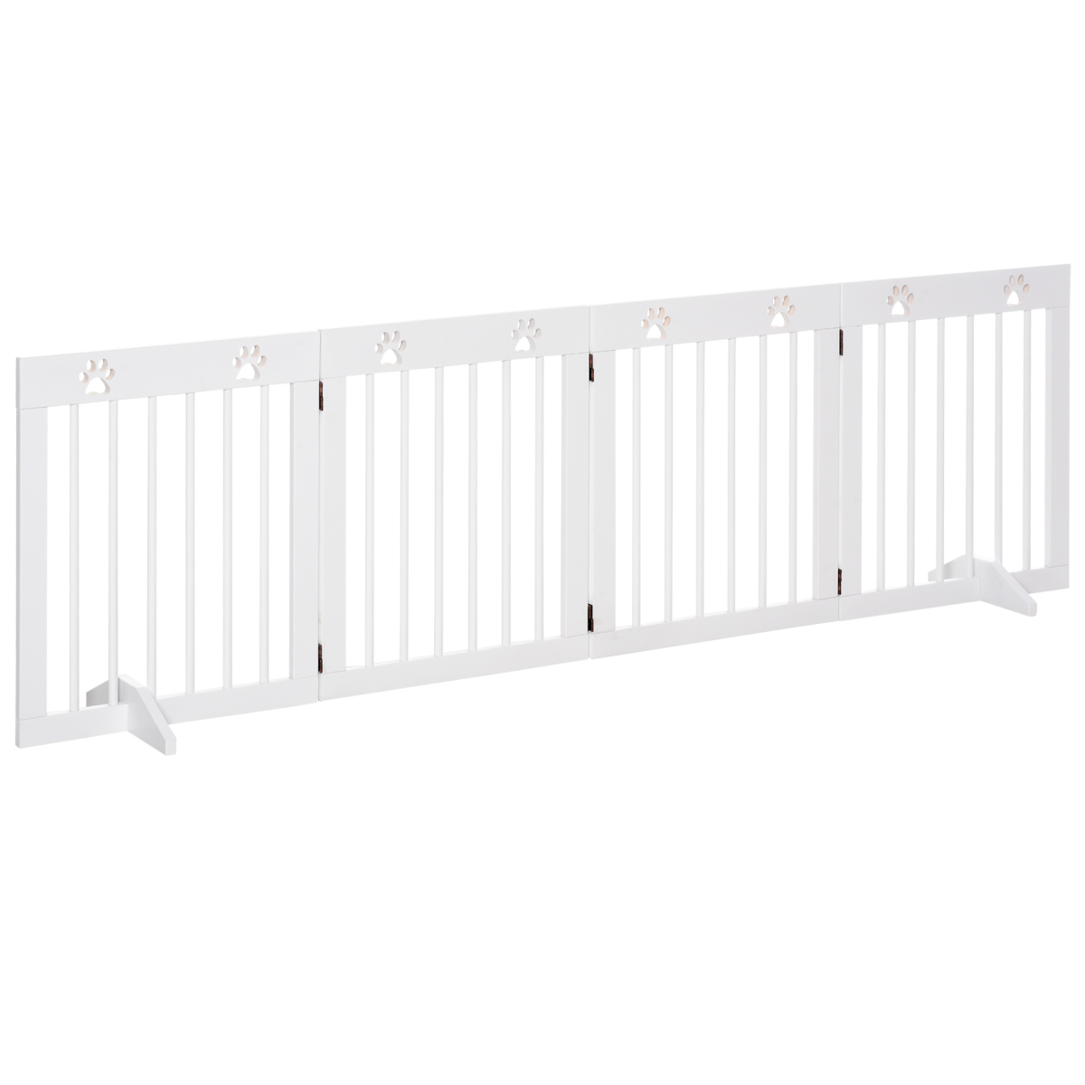 PawHut Freestanding 4-Panel Folding Wooden Pet Gate with Support Feet for Small Dogs
