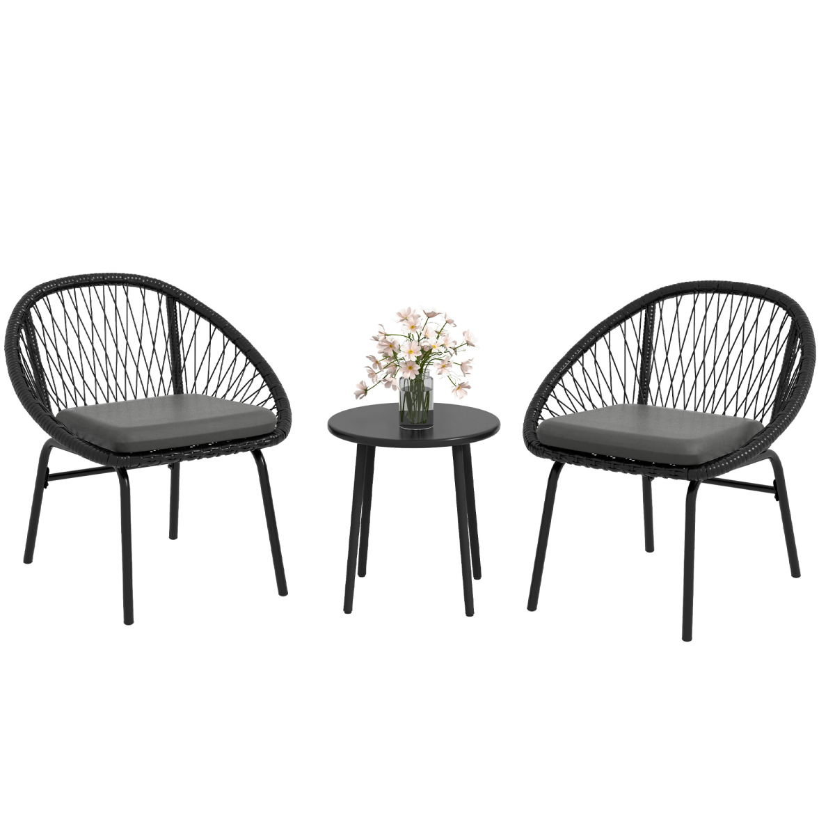 Outsunny 3 Piece Garden Bistro Set with 2 Round Wicker Chairs and Coffee Table