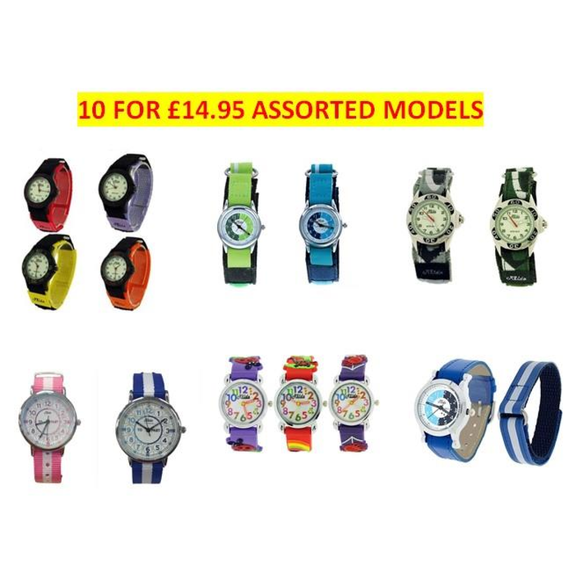 Relda Children’s Boys/Girls Analogue Silicone Velcro Strap Watches 10 Assorted RELx10