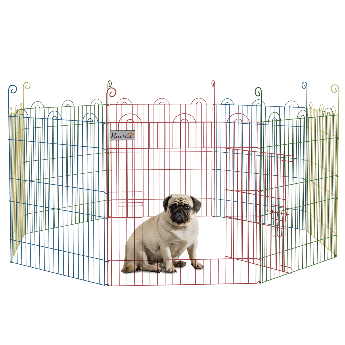 PawHut Folding Metal Pet Playpen with Door, 60H x 120cm