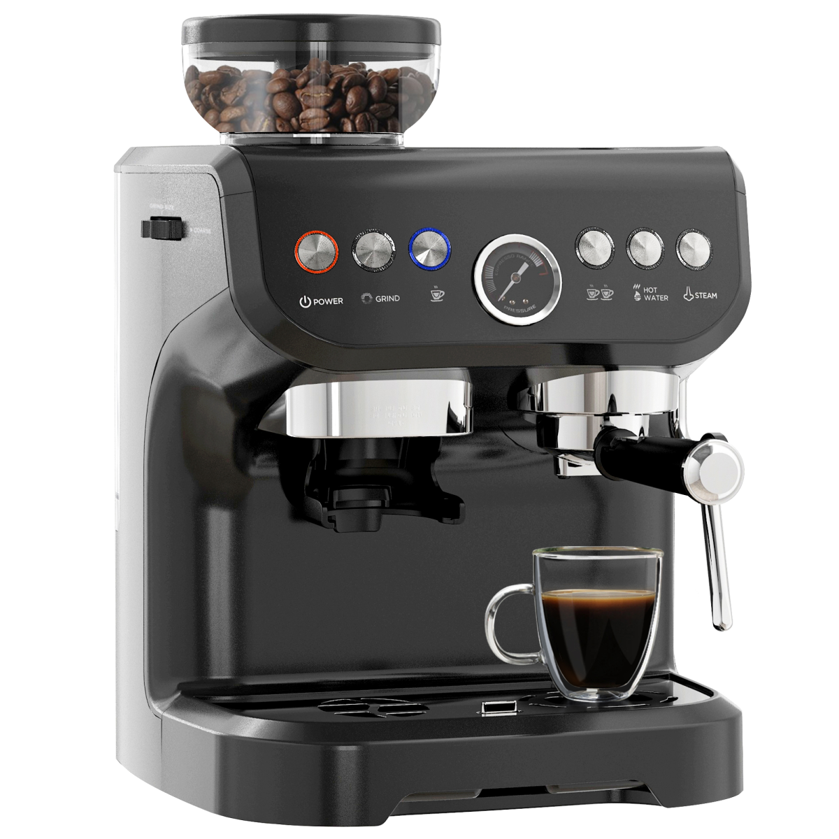 HOMCOM Espresso Machine with Integrated Grinder & Steam Wand, 15 Bar
