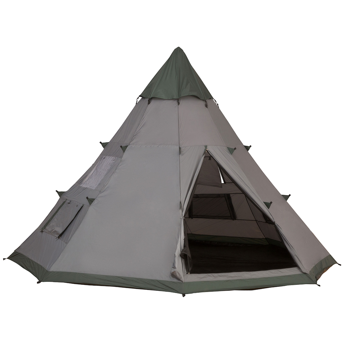Outsunny Large Tipi Camping Tent with Mesh Windows, Fits Up to 6 Adults, Carry Bag Included