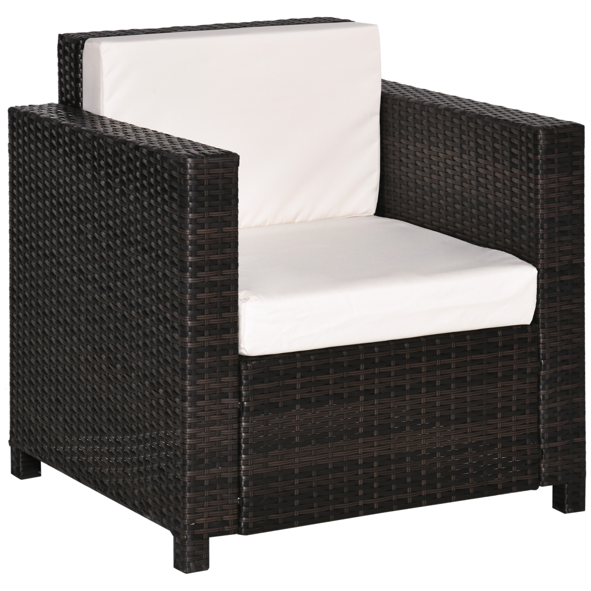 Outsunny Brown PE Rattan Garden Armchair, Fire Resistant, UV Resistant, Powder Coated Metal Frame, Removable Machine Washable Cushions