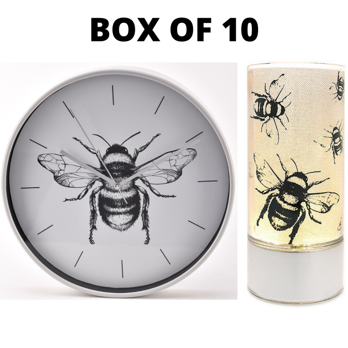 Widdop Bumblebee Wall Clock, 30cm Grey Aluminium Frame, Black and White Bee Design