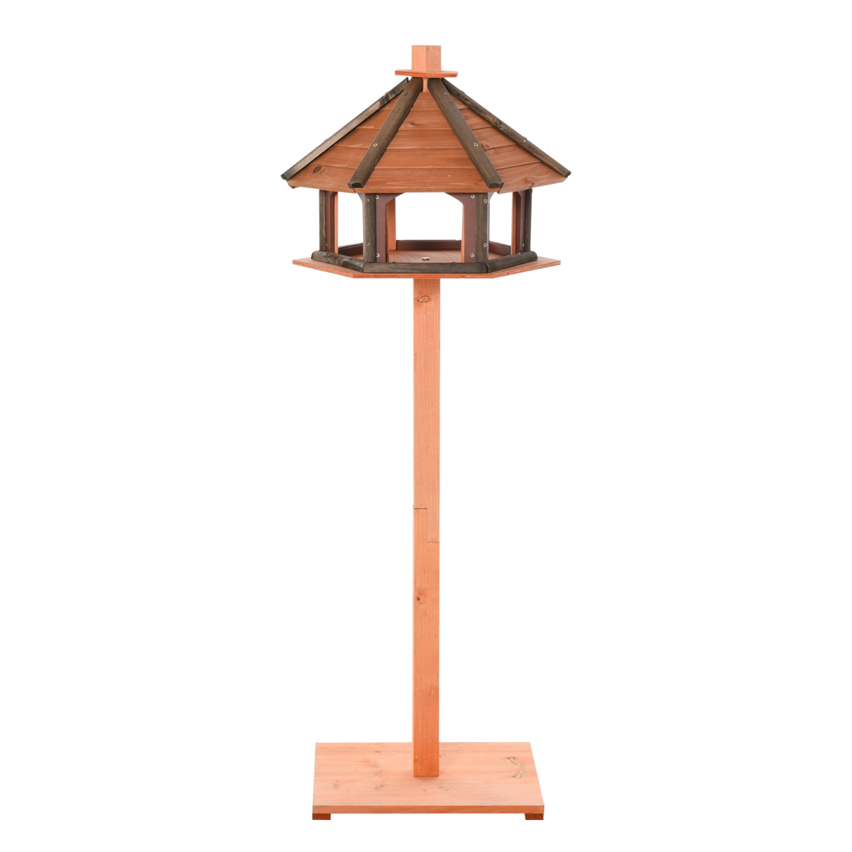 Wooden Bird Feeder with Roof, Brown, 130cm