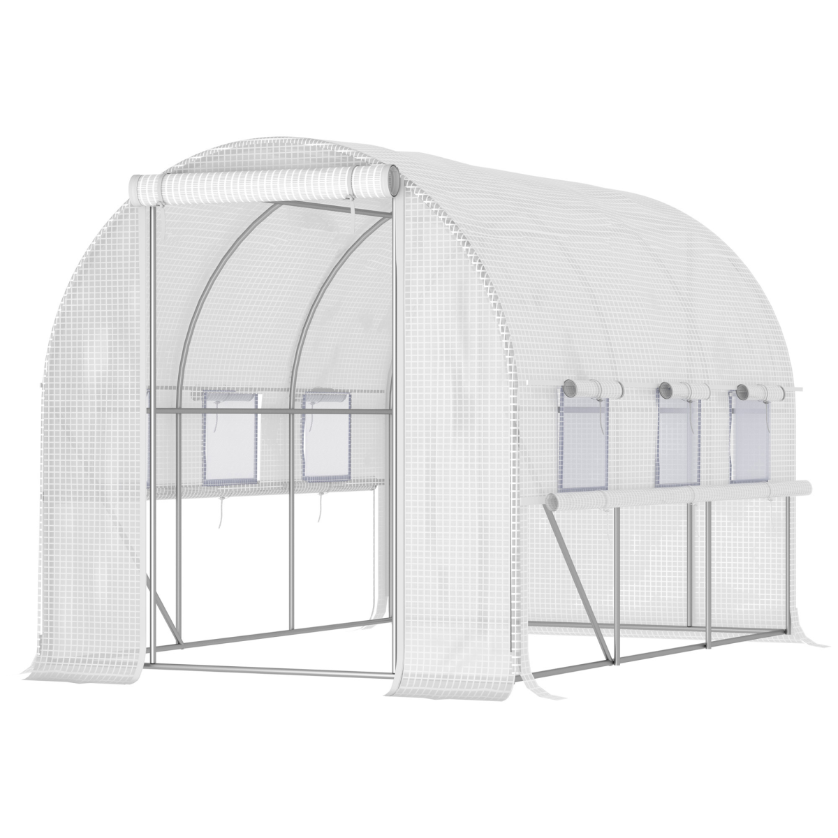 Outsunny Walk-In Backyard Greenhouse, 9.5 x 6.5 ft PE Polytunnel with Zippered Roll-Up Doors, White