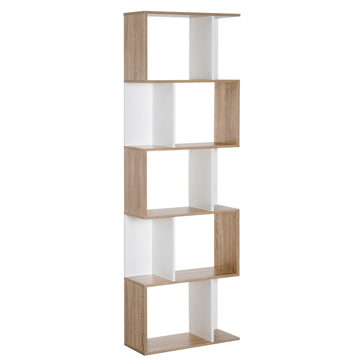 HOMCOM 5-Tier S-Shape Bookcase Display Shelving Unit, Natural