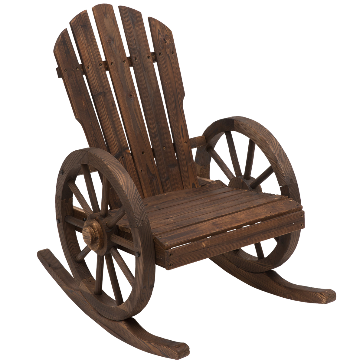 Adirondack Outdoor Rocking Chair, Fir Wood with Slatted Design, Brown, Porch Poolside Garden Lounger