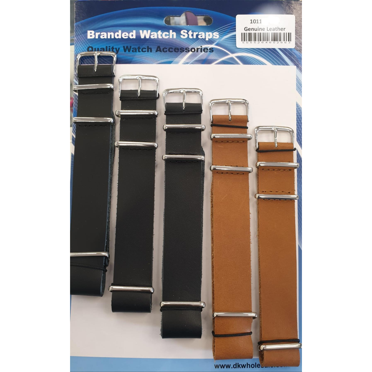 1011 Quality Leather Watch Straps 18mm Black & Brown 5-Pack