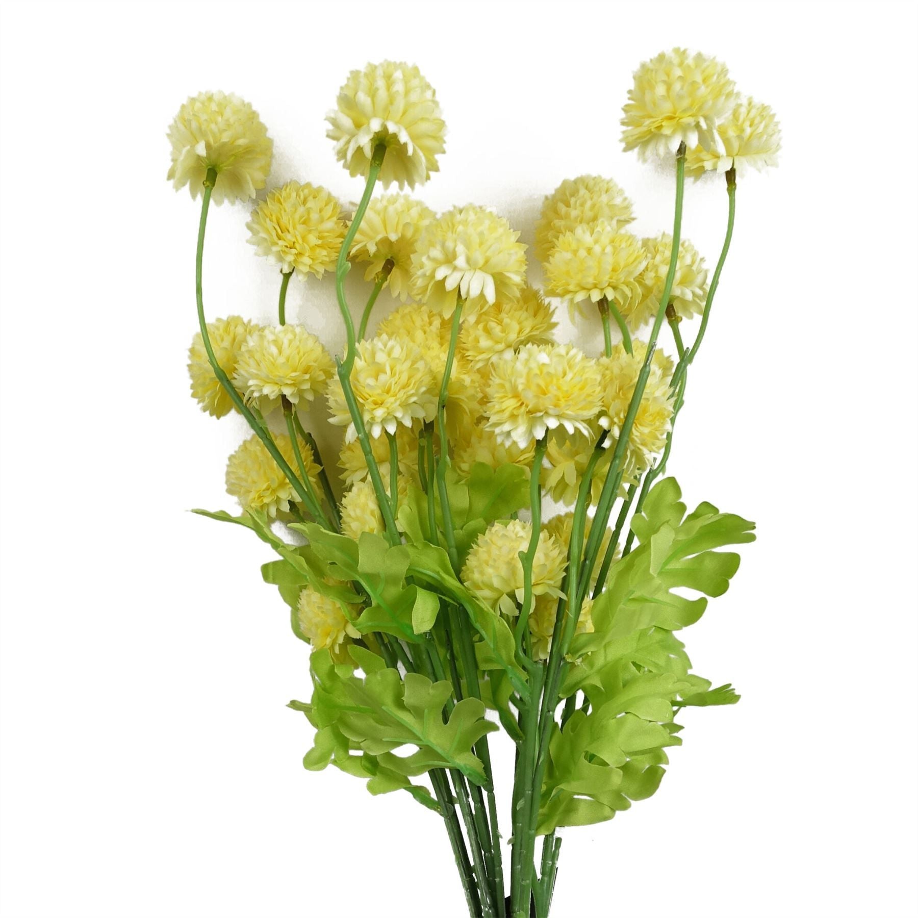 Leaf 50cm Yellow Dahlia Pompom Artificial Stem with 5 Blooms