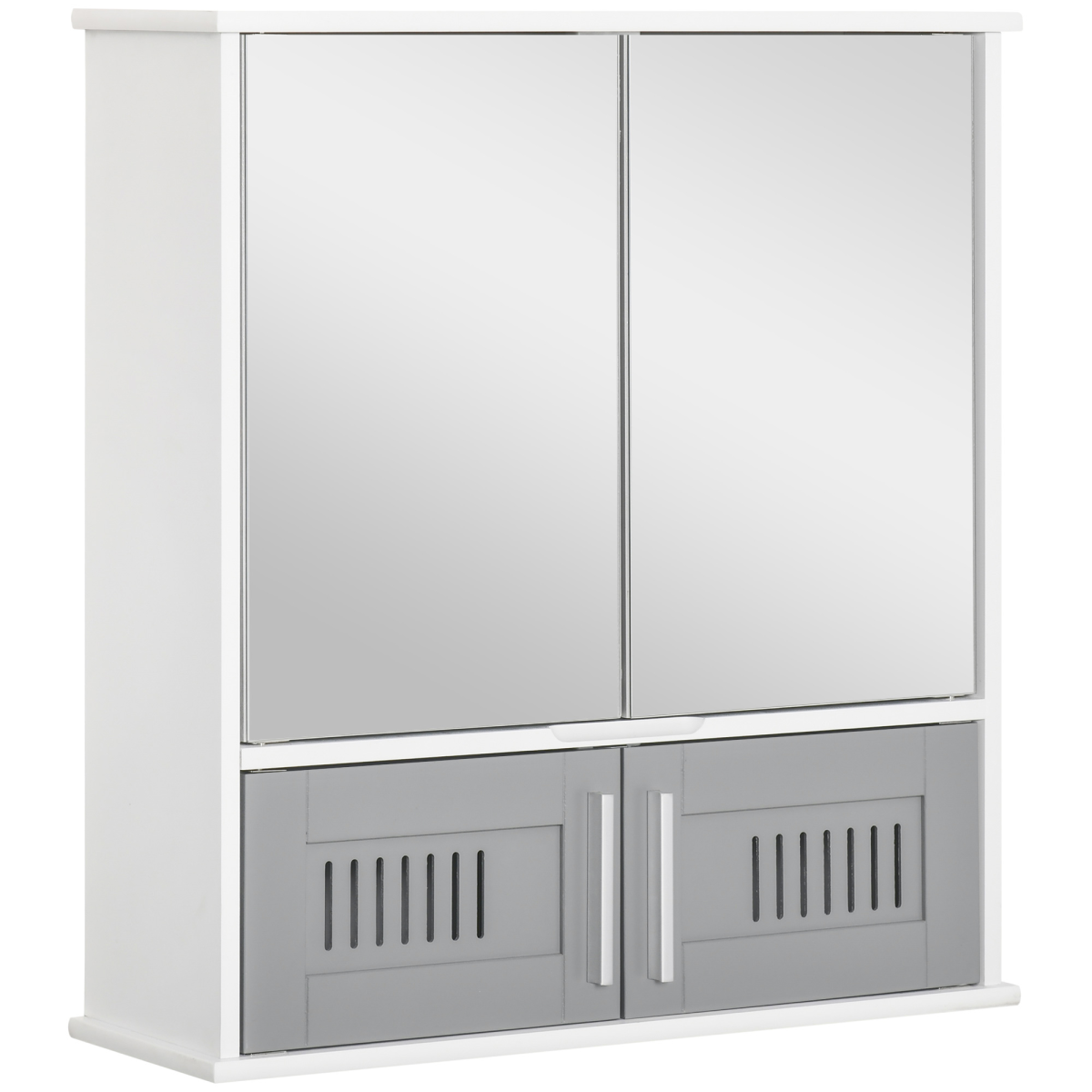 kleankin Bathroom Mirror Cabinet Wall Mounted Storage Cupboard with Mirrored Doors Grey