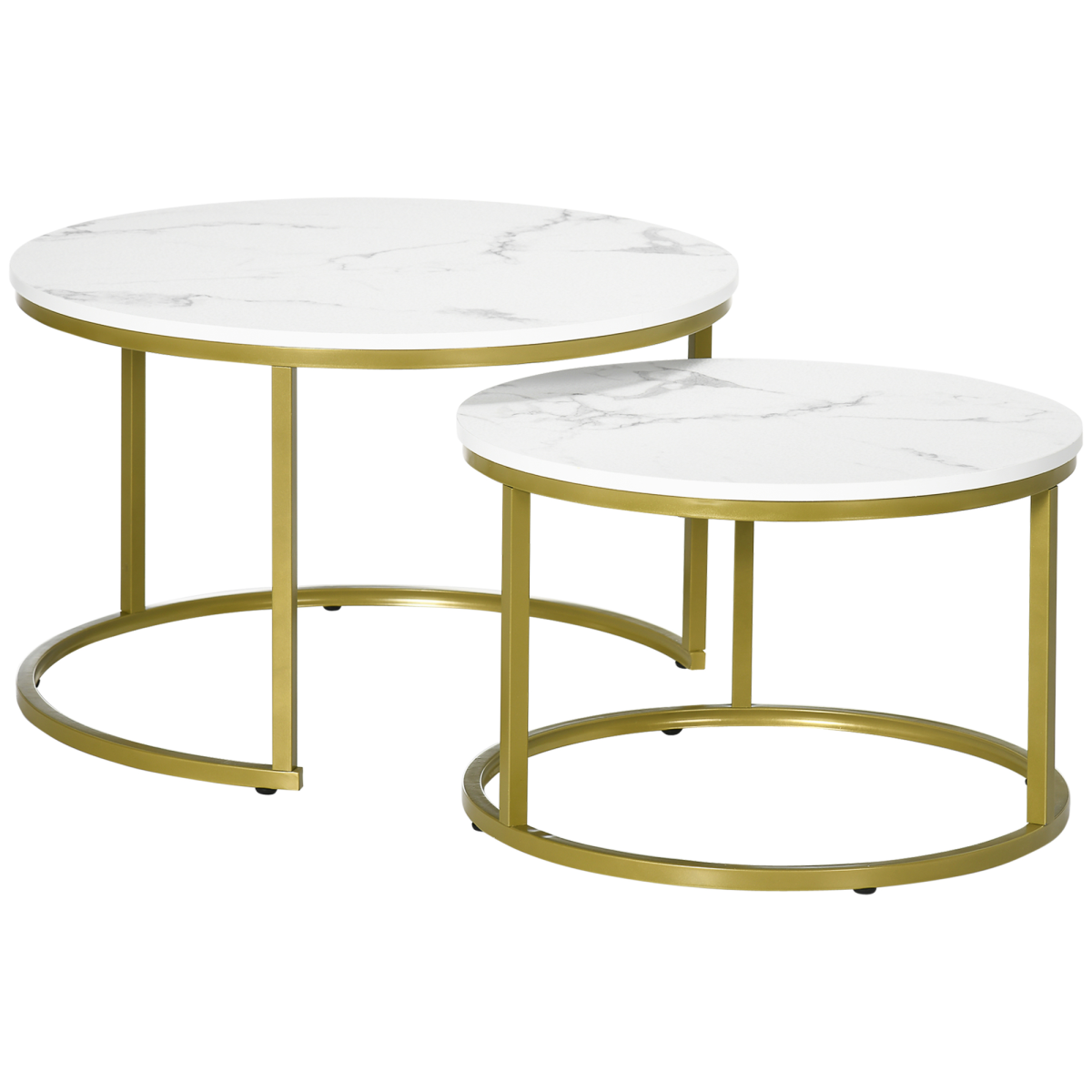 HOMCOM Set of 2 Round Nesting Marble Coffee Tables for Living Room