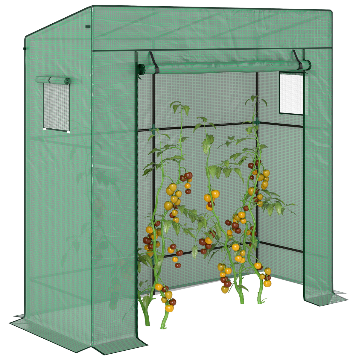 Outsunny Lean-to Walk-In Greenhouse with Roll-Up Door and Mesh Windows, 196 cm