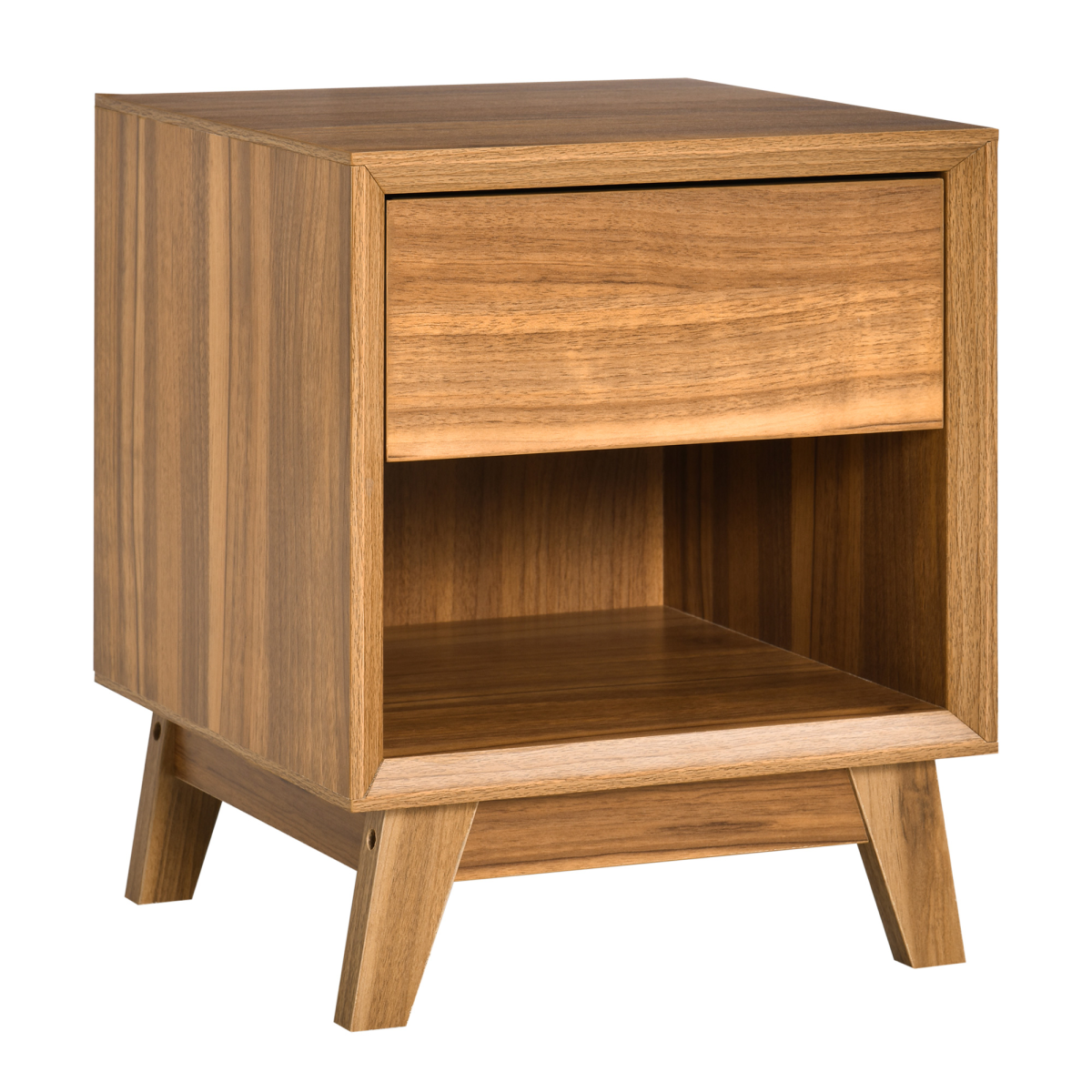 Bedside Table with Drawer and Shelf, Wood-Effect Side Table