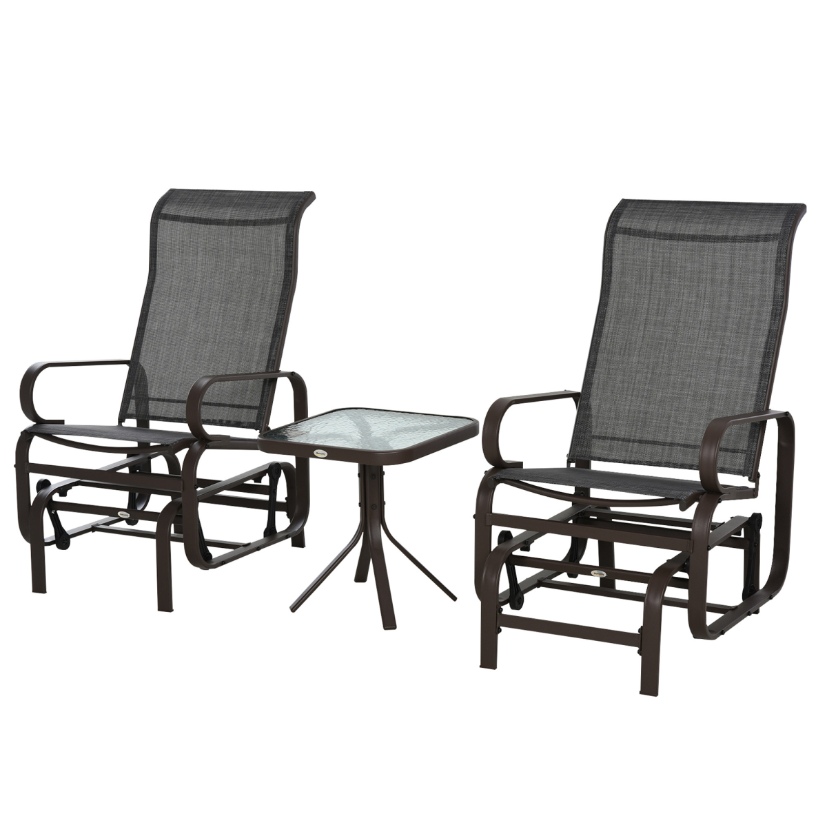 Outsunny 3-Piece Outdoor Swing Chair Set with Tea Table, Patio Garden Rocking Furniture