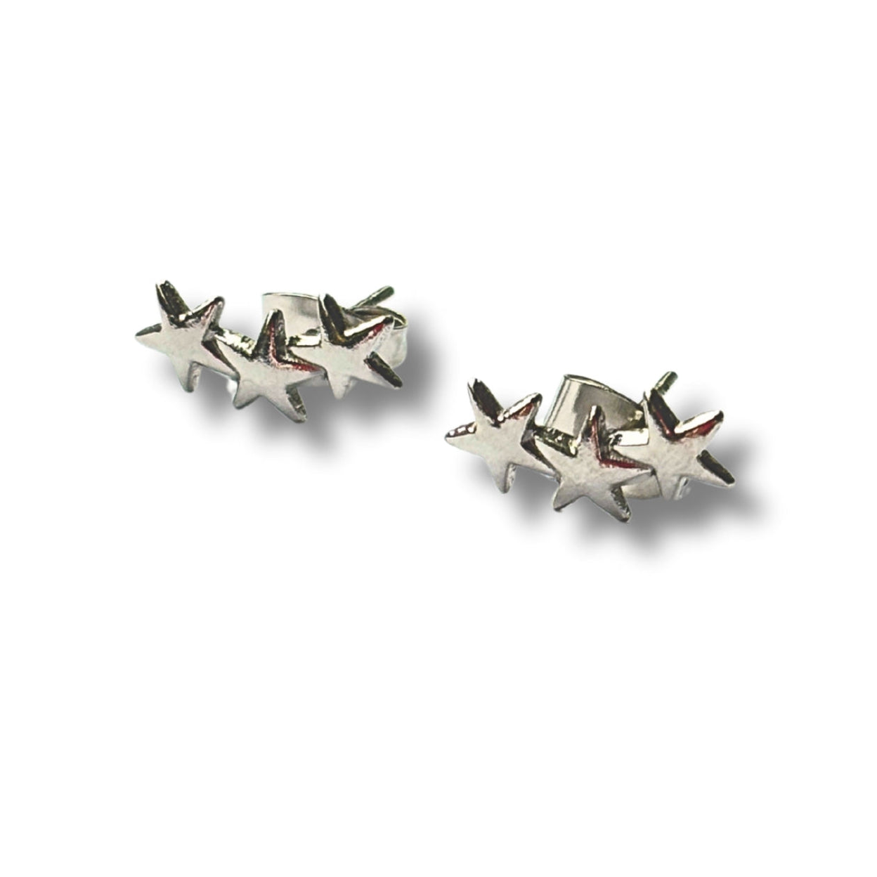 Triple Star Hypoallergenic Silver Stud Earrings
