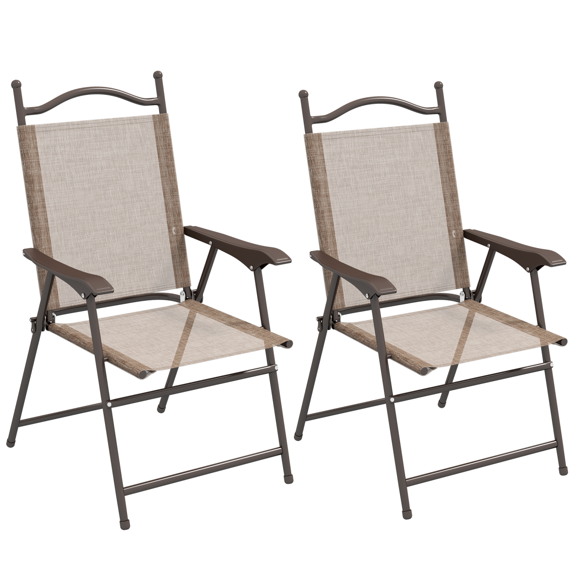 Outsunny Set of 2 Folding Mesh Chairs, Steel Frame, Mixed Brown