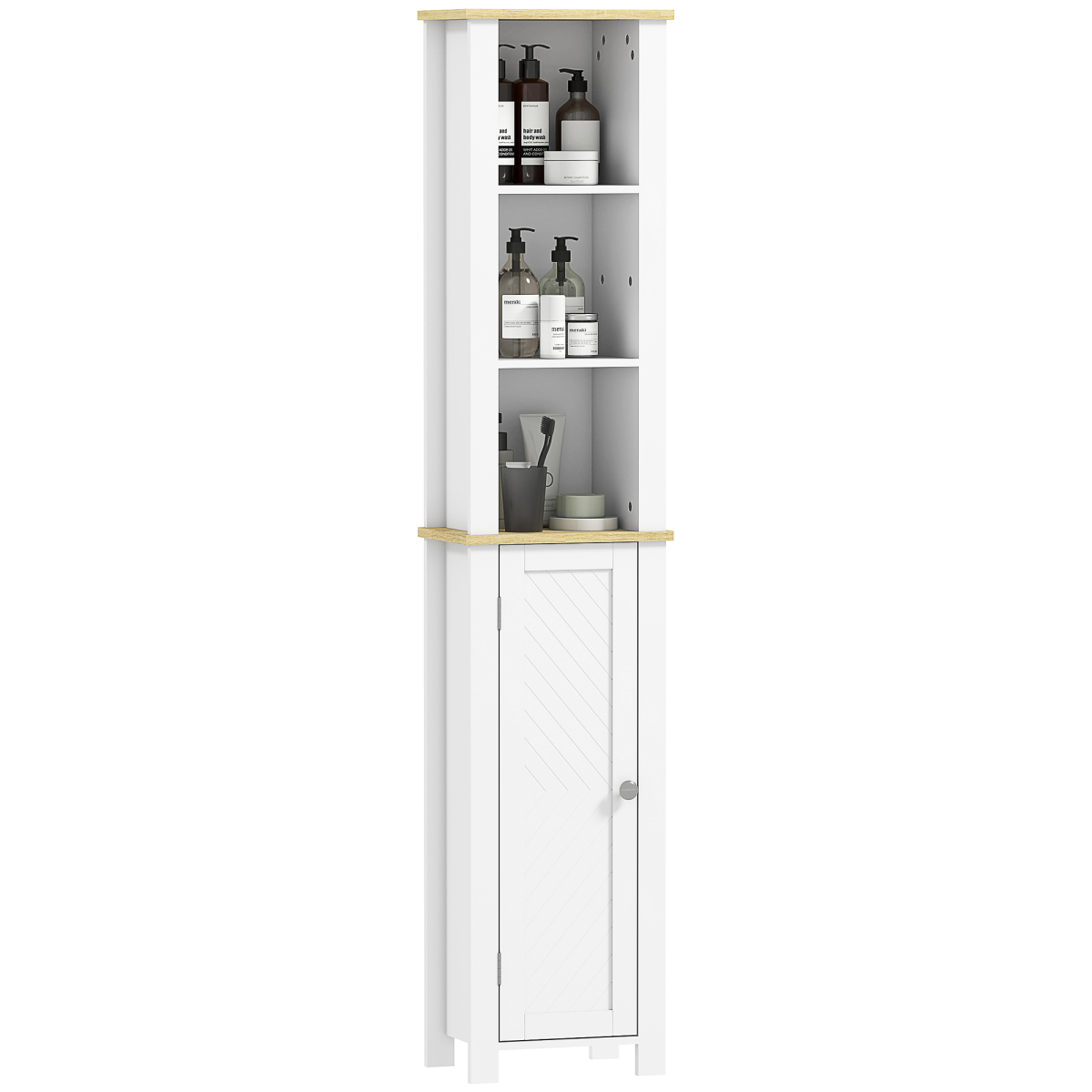 kleankin Slim Bathroom Storage Cabinet with Open Shelf, White