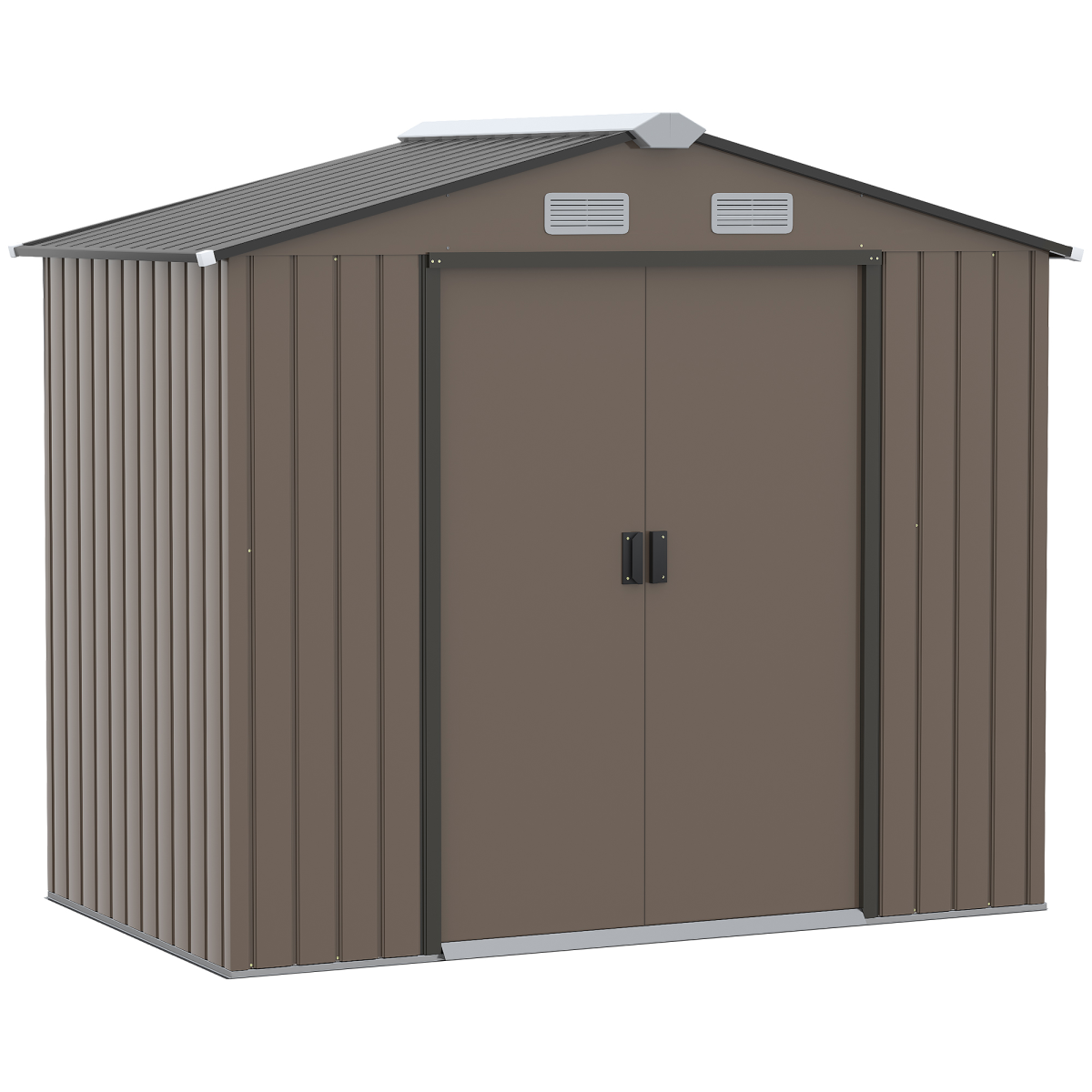 Outsunny Galvanized Metal Garden Shed with Locking Double Doors and Ventilation, Brown