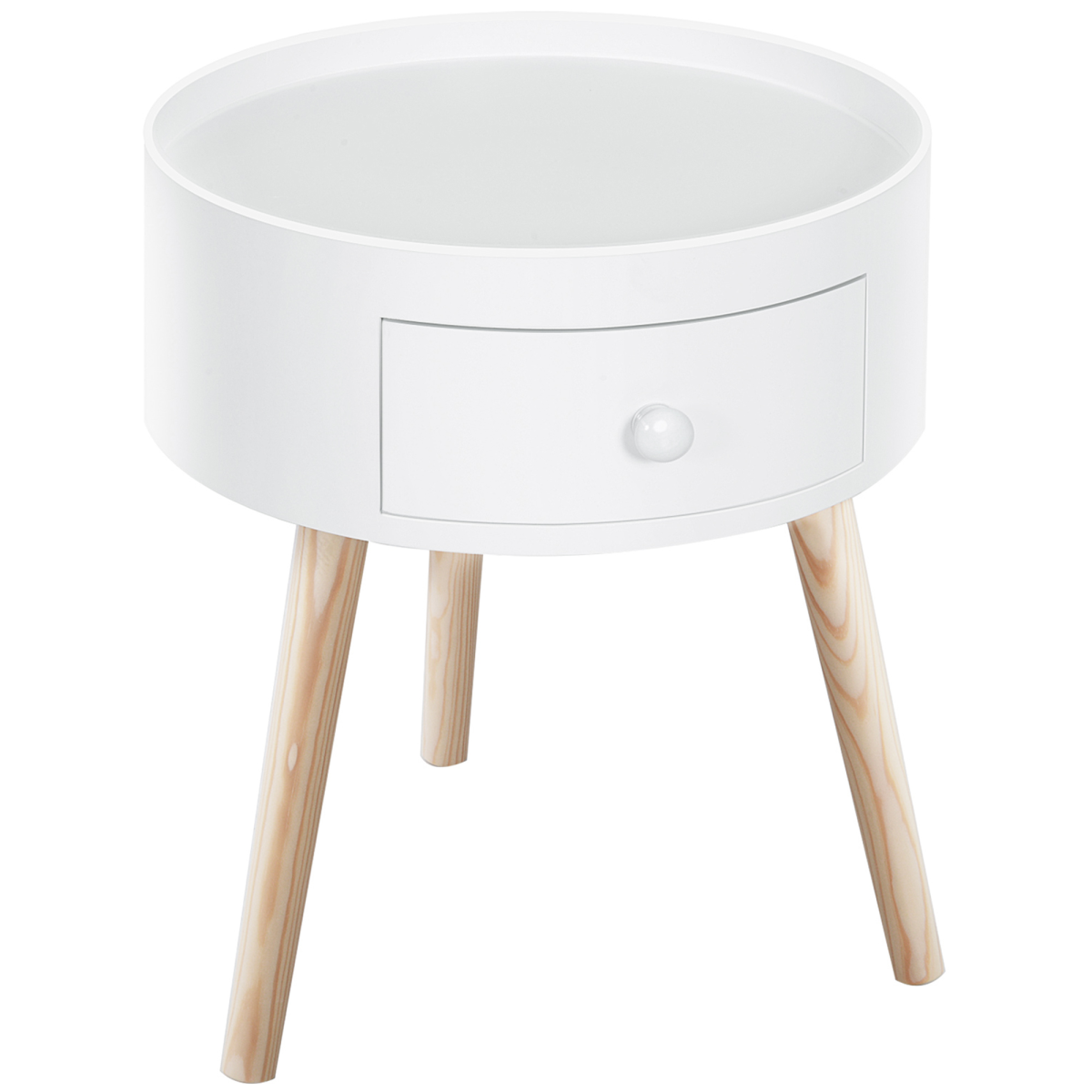 HOMCOM Round Coffee Table with Drawer, 38 x 45H cm, White