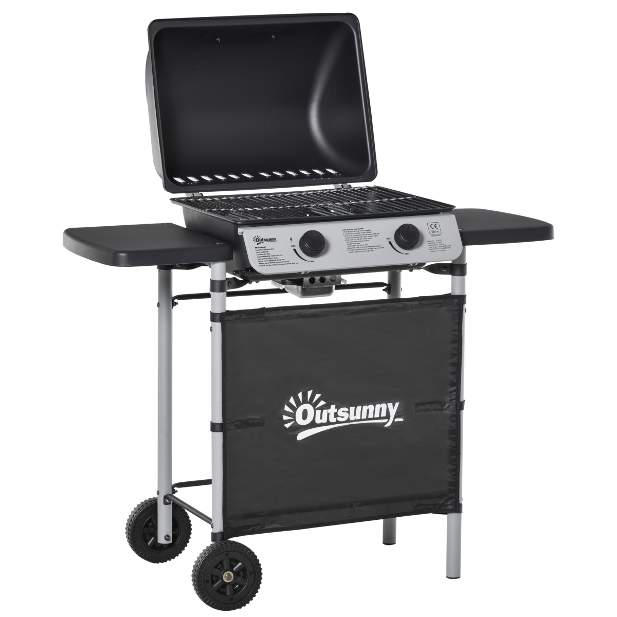 Outsunny 2-Burner Propane Gas BBQ Grill 5.6 kW with Side Shelves