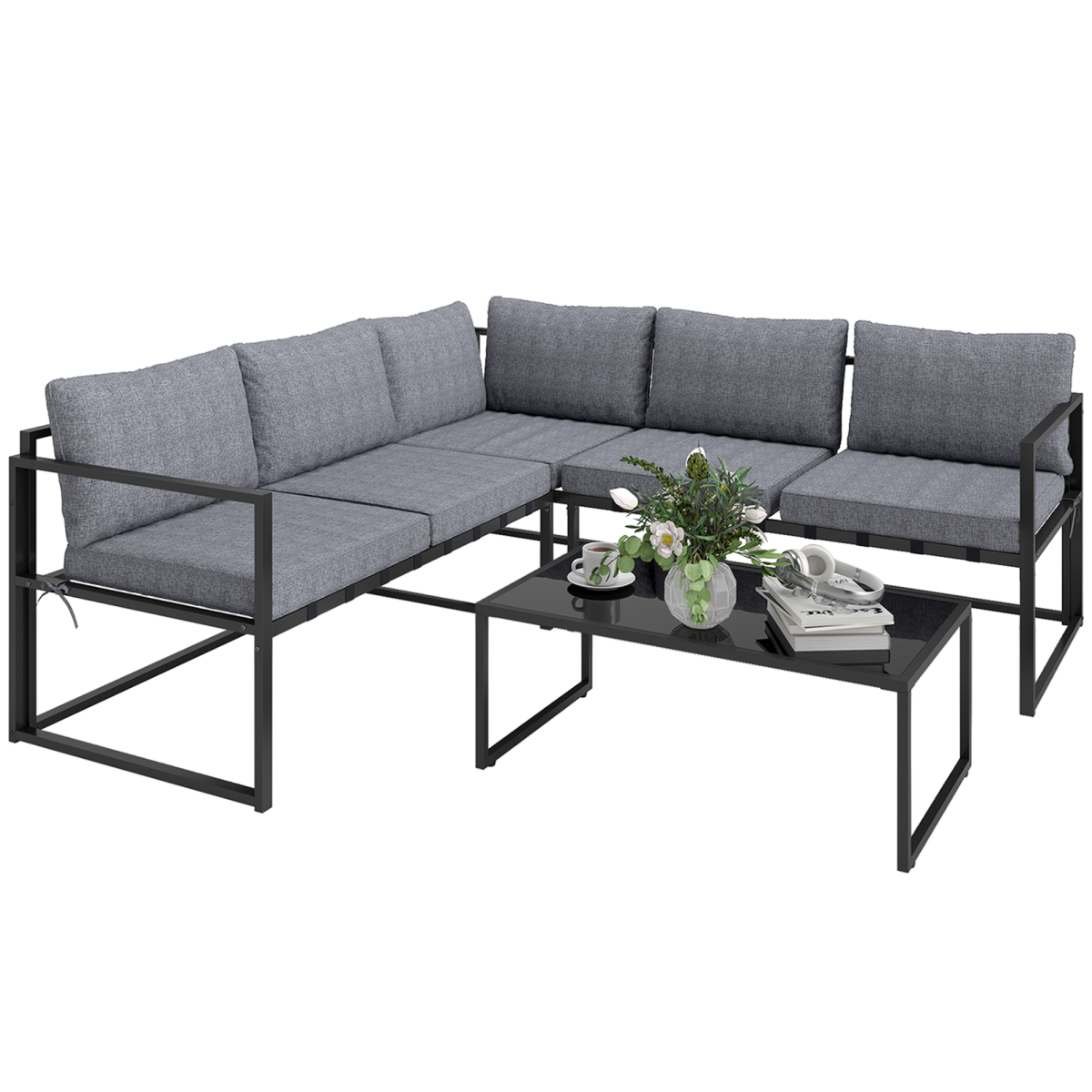 Outsunny 3-Piece Grey Garden Furniture Set with Cushions