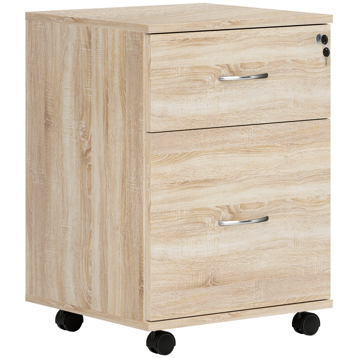HOMCOM 2-Drawer Mobile Filing Cabinet with Lock, Oak Wood Grain