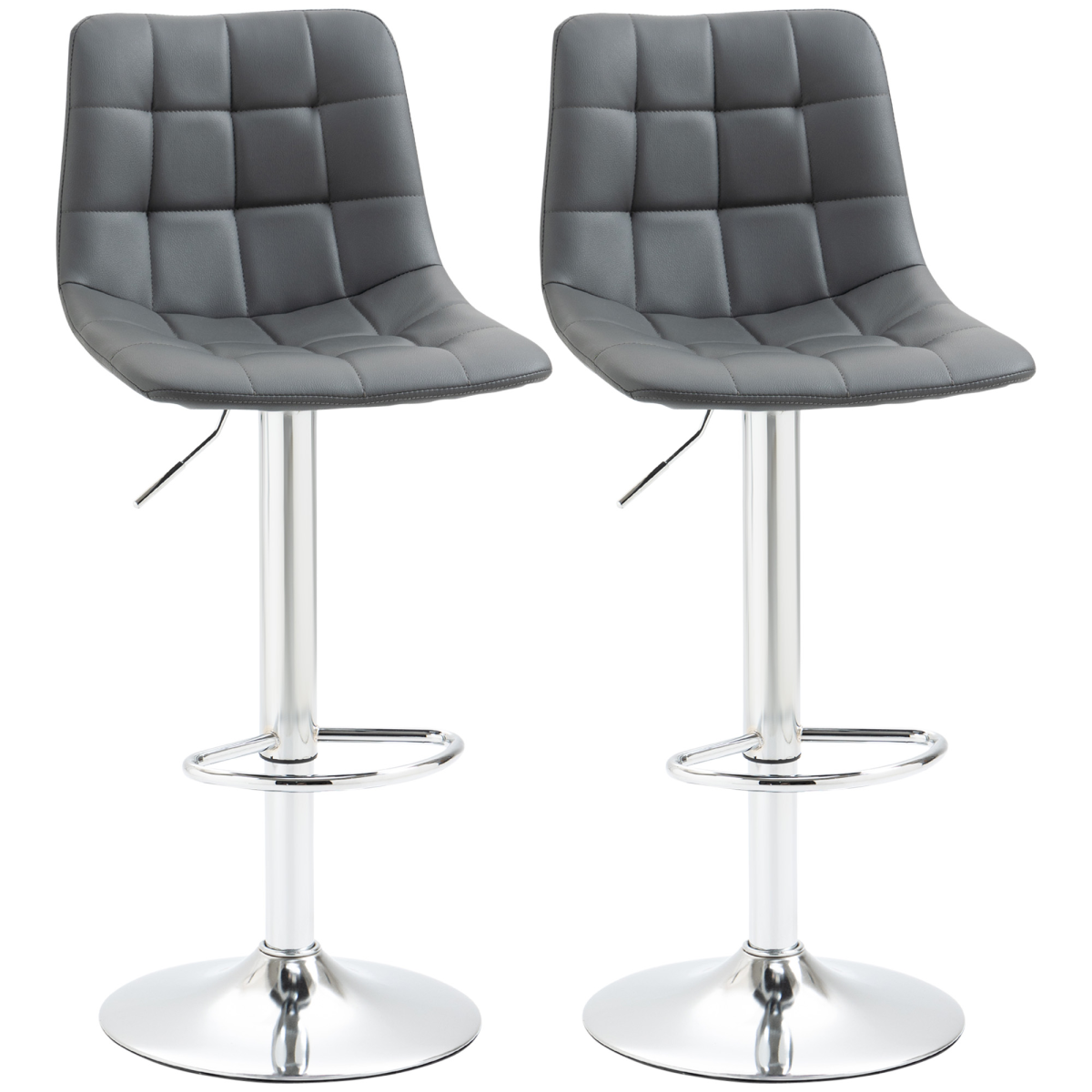 HOMCOM Set of 2 Adjustable Swivel Breakfast Dining Stools with Footrest, Faux Leather, Grey