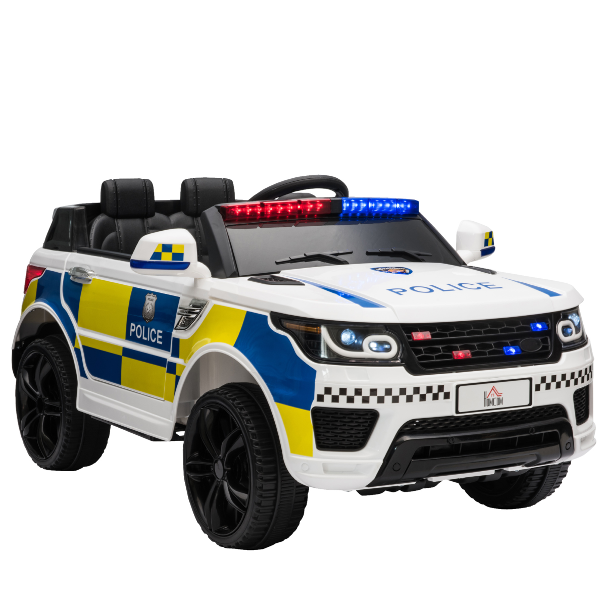 12V Kids Electric Ride On Police Car with Remote Control, Siren, Bluetooth, Lights, 3-6 Years