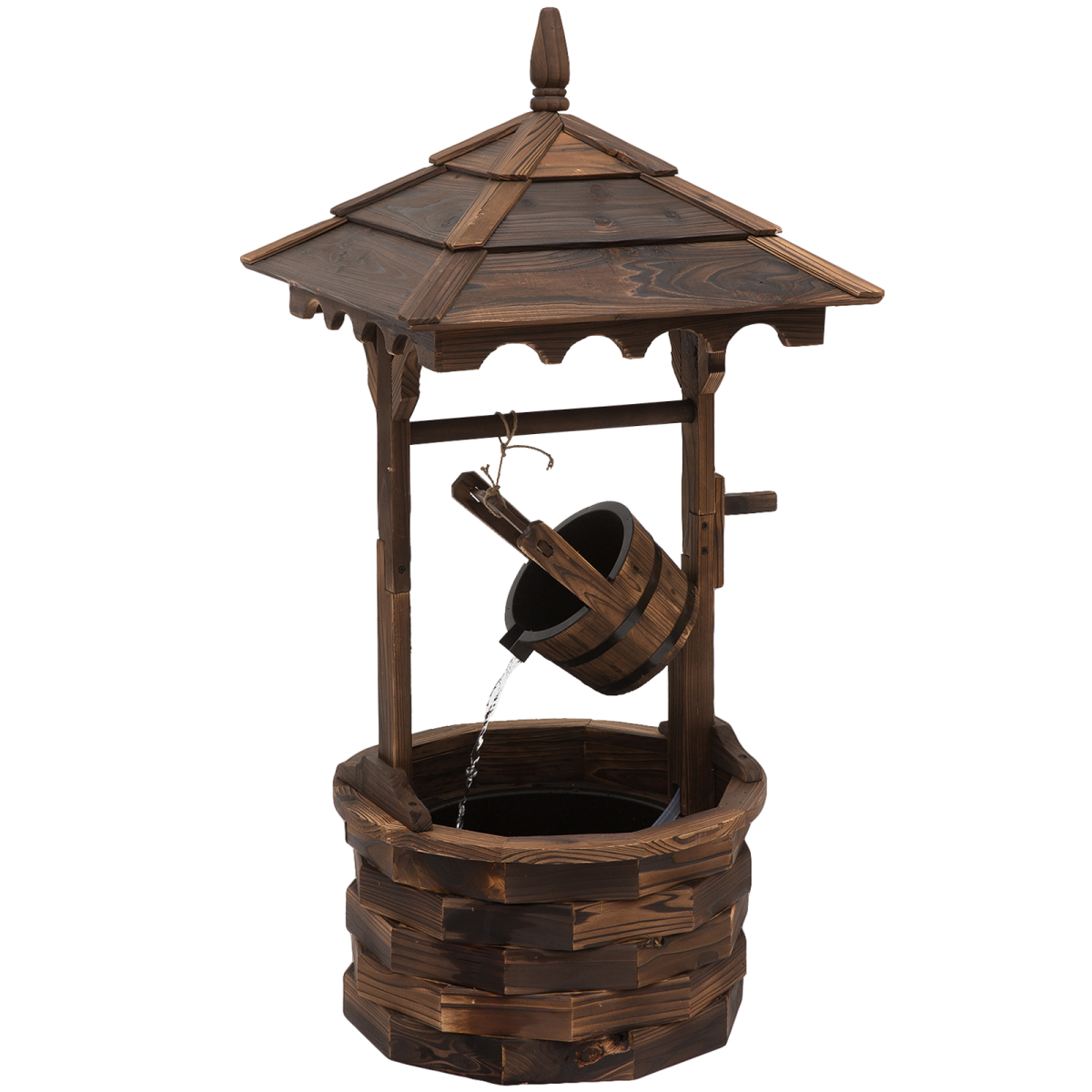 Outsunny Fir Wood Outdoor Wishing Well Garden Fountain with Pump