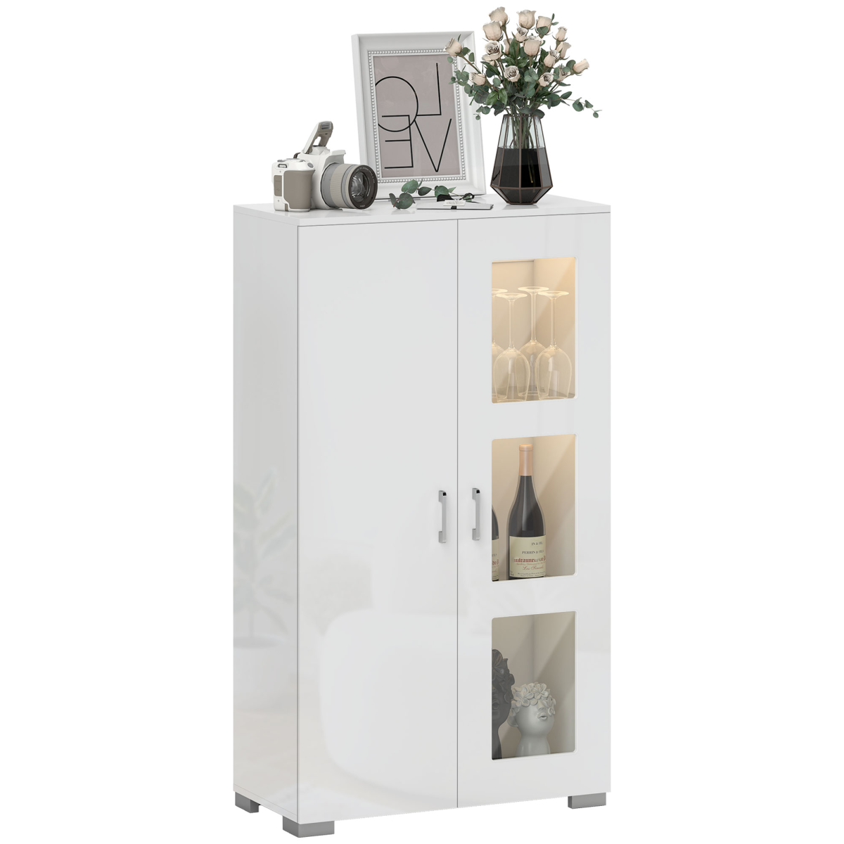 HOMCOM White Display Cabinet with Glass Shelves & LED Lights