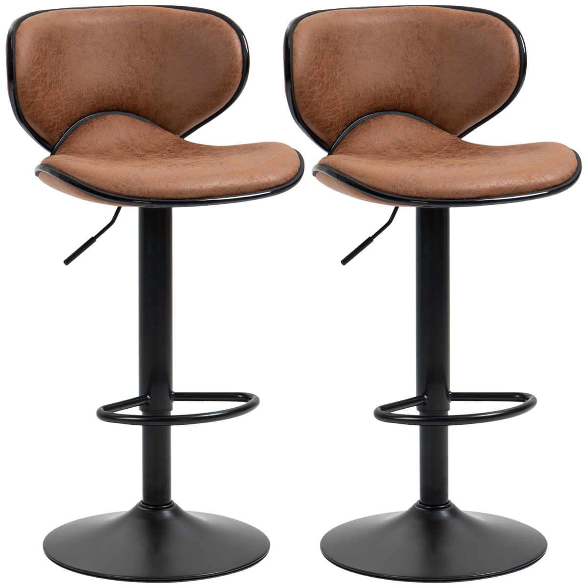 HOMCOM Set of 2 Adjustable Height Padded Armless Bar Stools