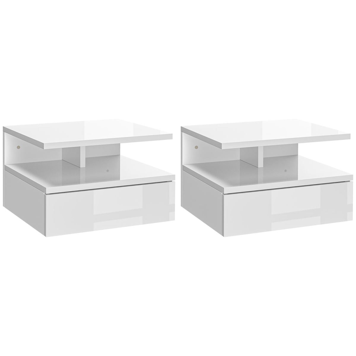 HOMCOM Set of 2 Wall Mounted Bedside Cabinets, High Gloss White