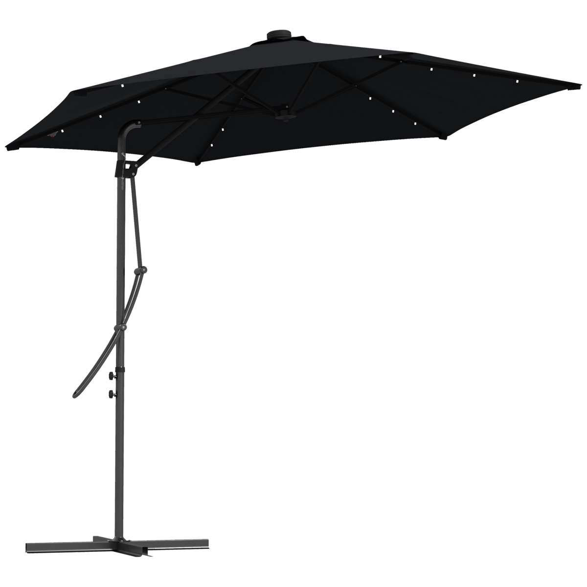 Outsunny 3m Cantilever Garden Parasol Umbrella with Solar LED Lights, Cover and Cross Base, Black