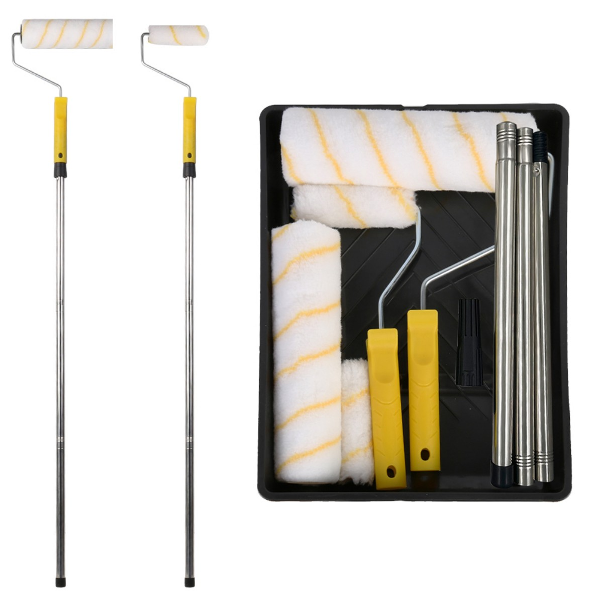 Paint Roller Set with Extension Pole, Tray, Brush and Roller Sleeves for Walls and Ceilings