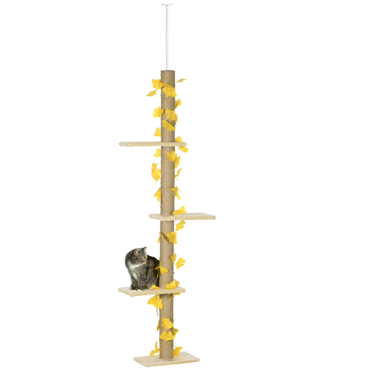 PawHut Adjustable Floor-to-Ceiling Cat Tree with Anti-Slip Kit