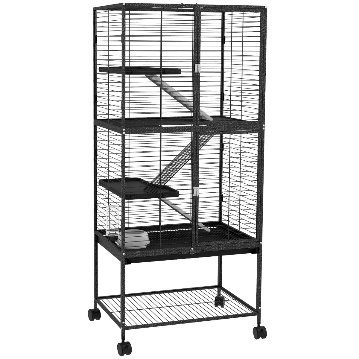 PawHut 136cm Rolling Ferret Cage with 3 Doors & Storage Shelf