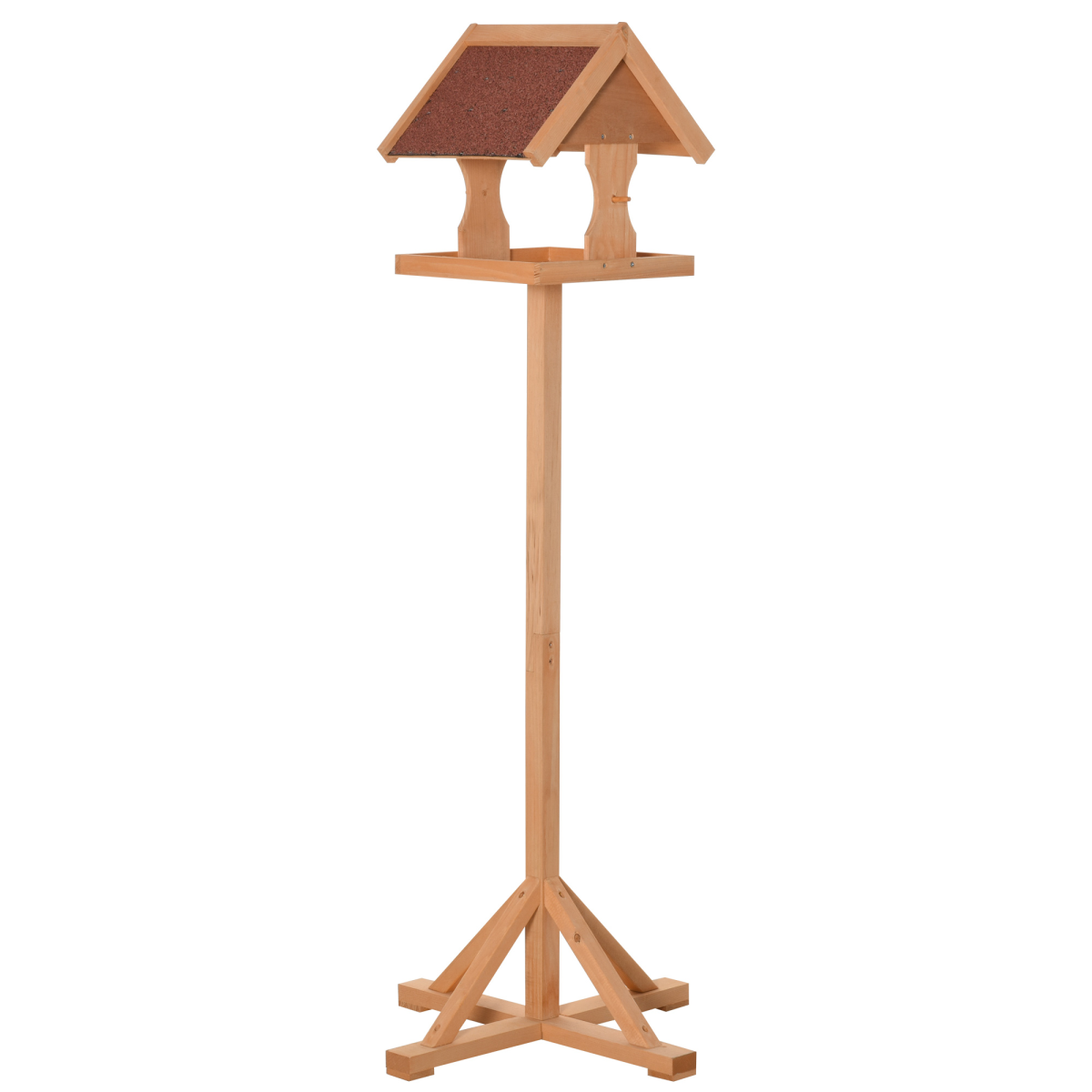 Pawhut Wooden Freestanding Bird Feeder Platform with Cross-Shaped Support Feet, Sturdy Fir Wood Frame, Non-Toxic Painted Finish, Sloped Asphalt Top