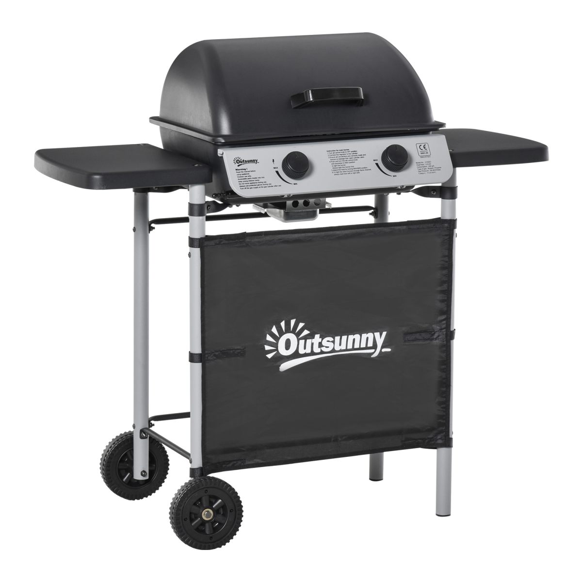 Outsunny 2-Burner Propane Gas BBQ Grill, 5.6 kW, Side Shelves