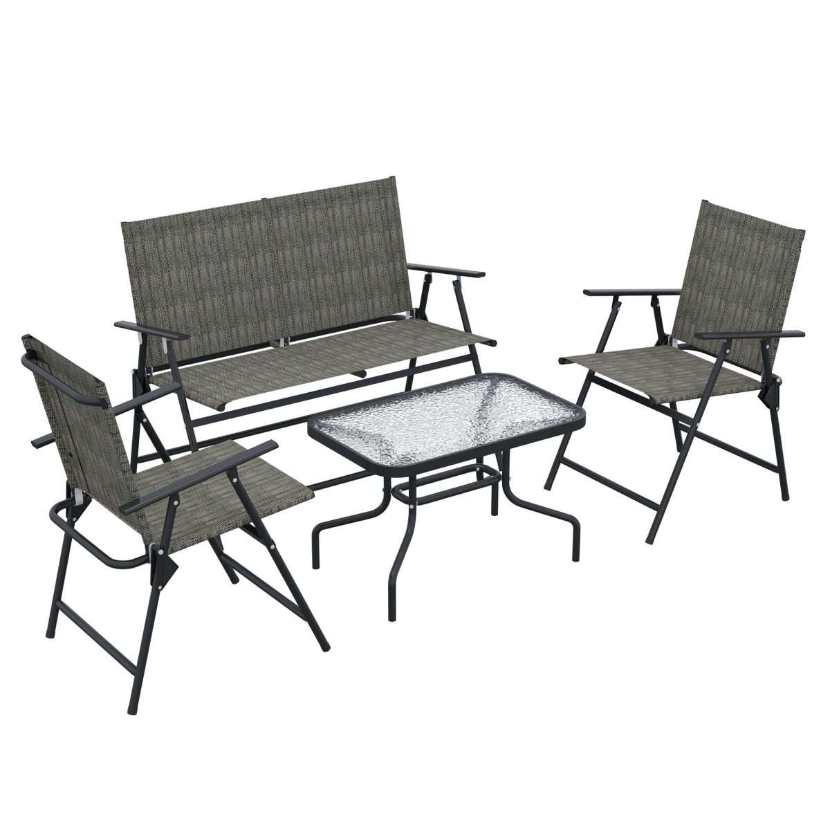 Outsunny 4-Piece Patio Furniture Set with 2 Foldable Armchairs, Loveseat and Side Table, Outdoor Garden Set