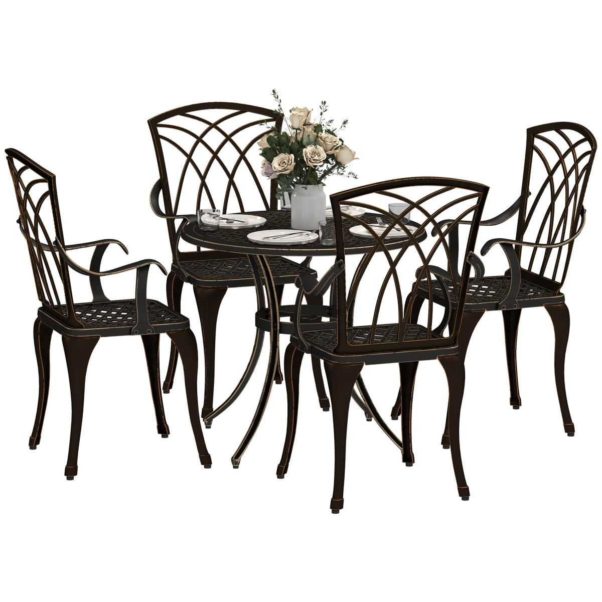 Outsunny 5-Piece Cast Aluminium Garden Dining Set, Bronze Tone
