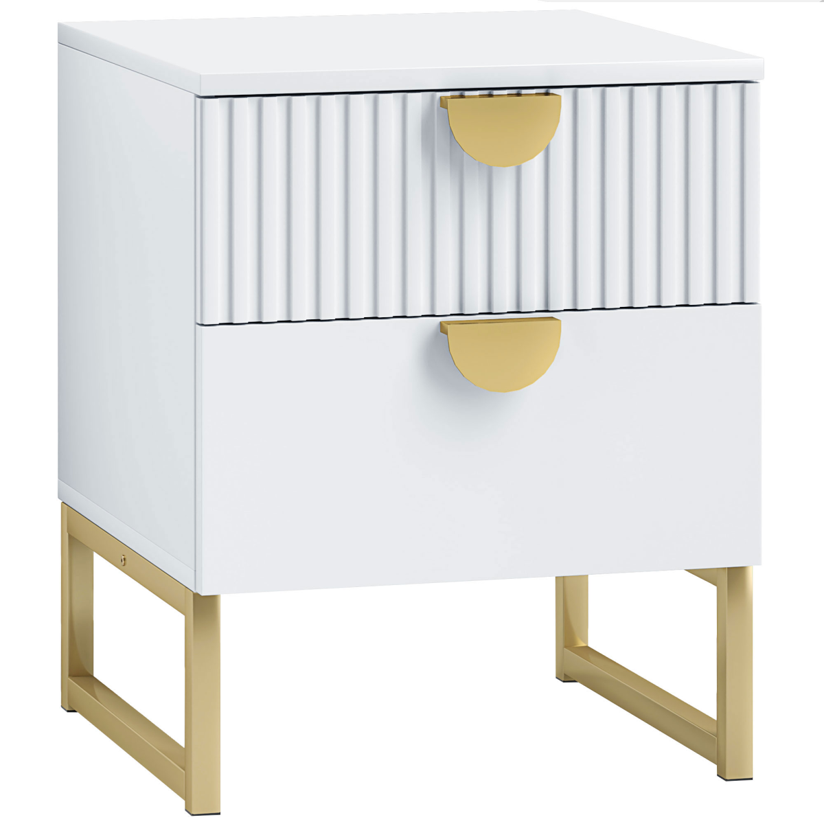 HOMCOM White Bedside Table with 2 Drawers, MDF, Metal Base