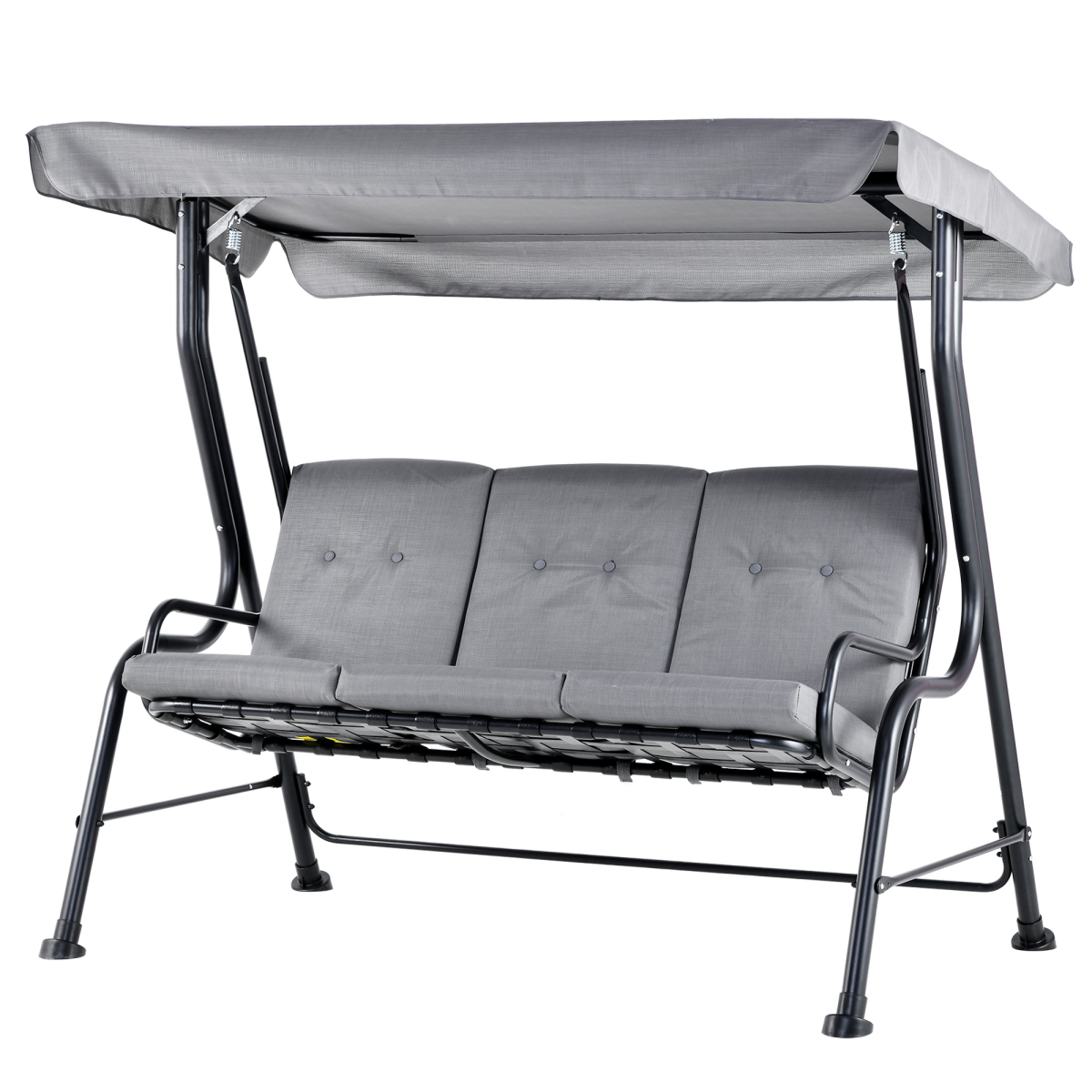 Outsunny 3 Seater Grey Garden Swing Chair with Padded Seat, Adjustable Canopy and Steel Frame