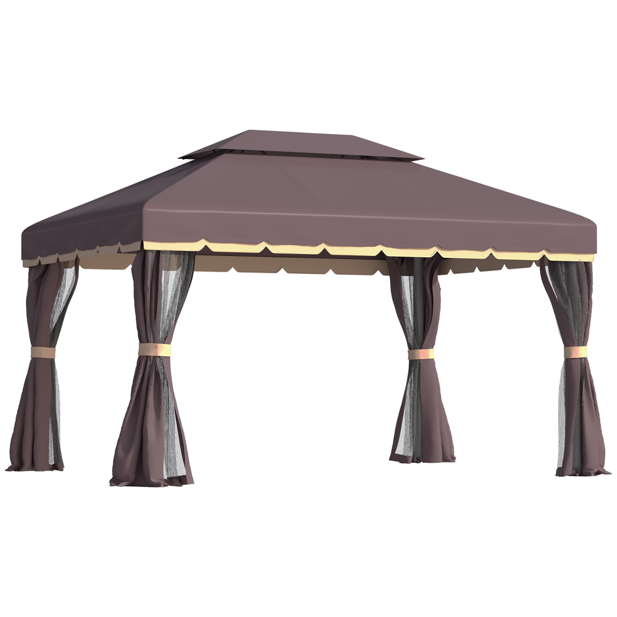 Outsunny Metal Frame Gazebo with Sides, Powder-Coated Aluminium Frame, PA-Coated Polyester Roof, Removable Curtains