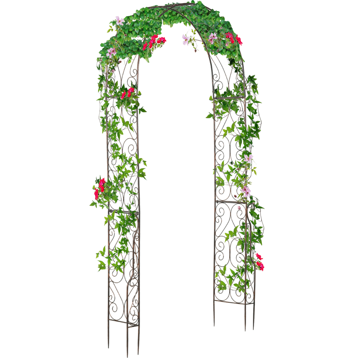 Outsunny 226 cm Metal Garden Arch with Scroll Design and Plant Support, Black Epoxy